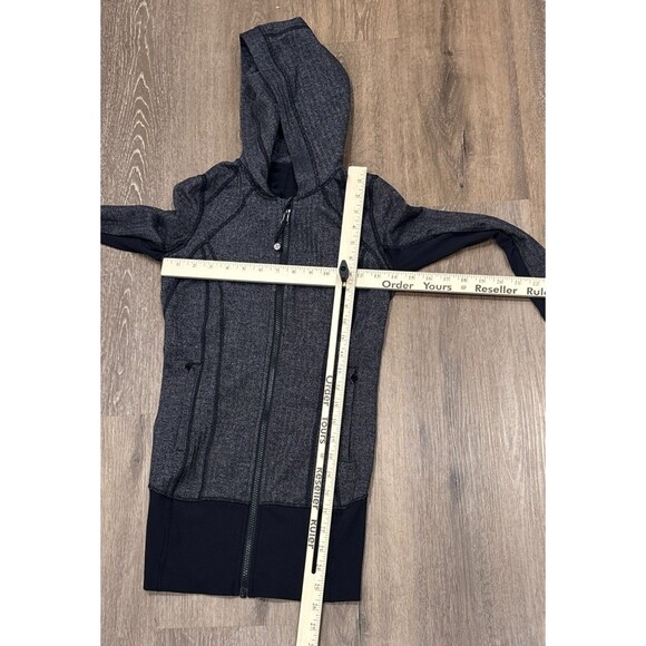 Lululemon Hoodie Herringbone Black Womens Size 2 Full Zip Thumbholes Jacket - Picture 4 of 11